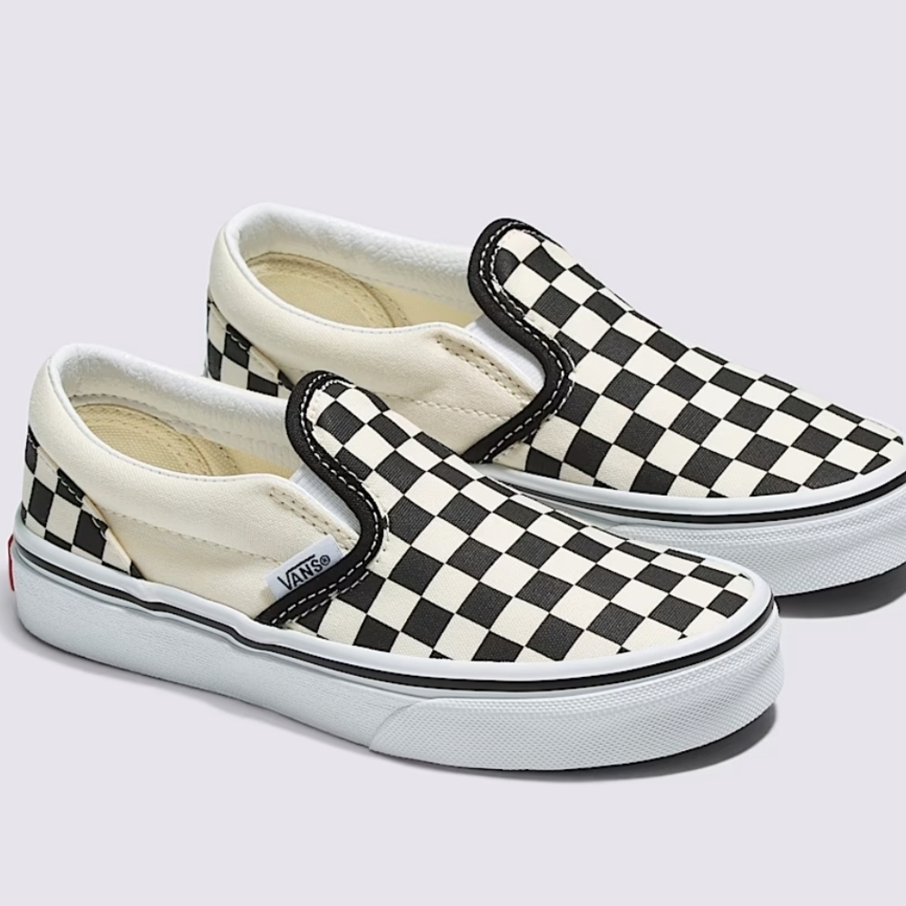 Vans Kids Classic Slip-On Checkerboard Sneakers, Black & White, Size 11